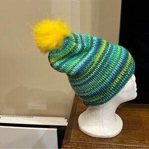 Striped Kids Beanie with Yellow Pom-Pom
